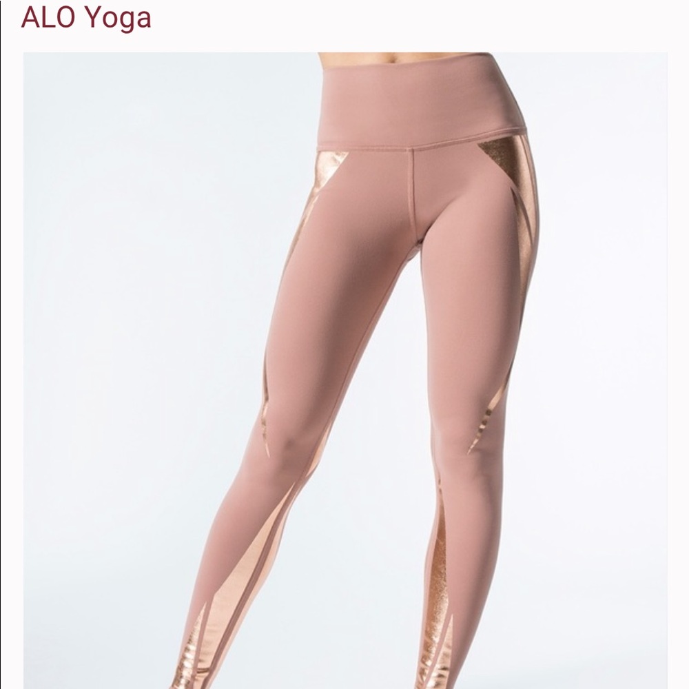 ALO Yoga High-Waist Rose Gold Metallic Leggings